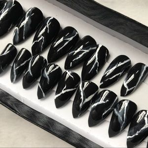 Black Marble Granite Glossy Press On Nails